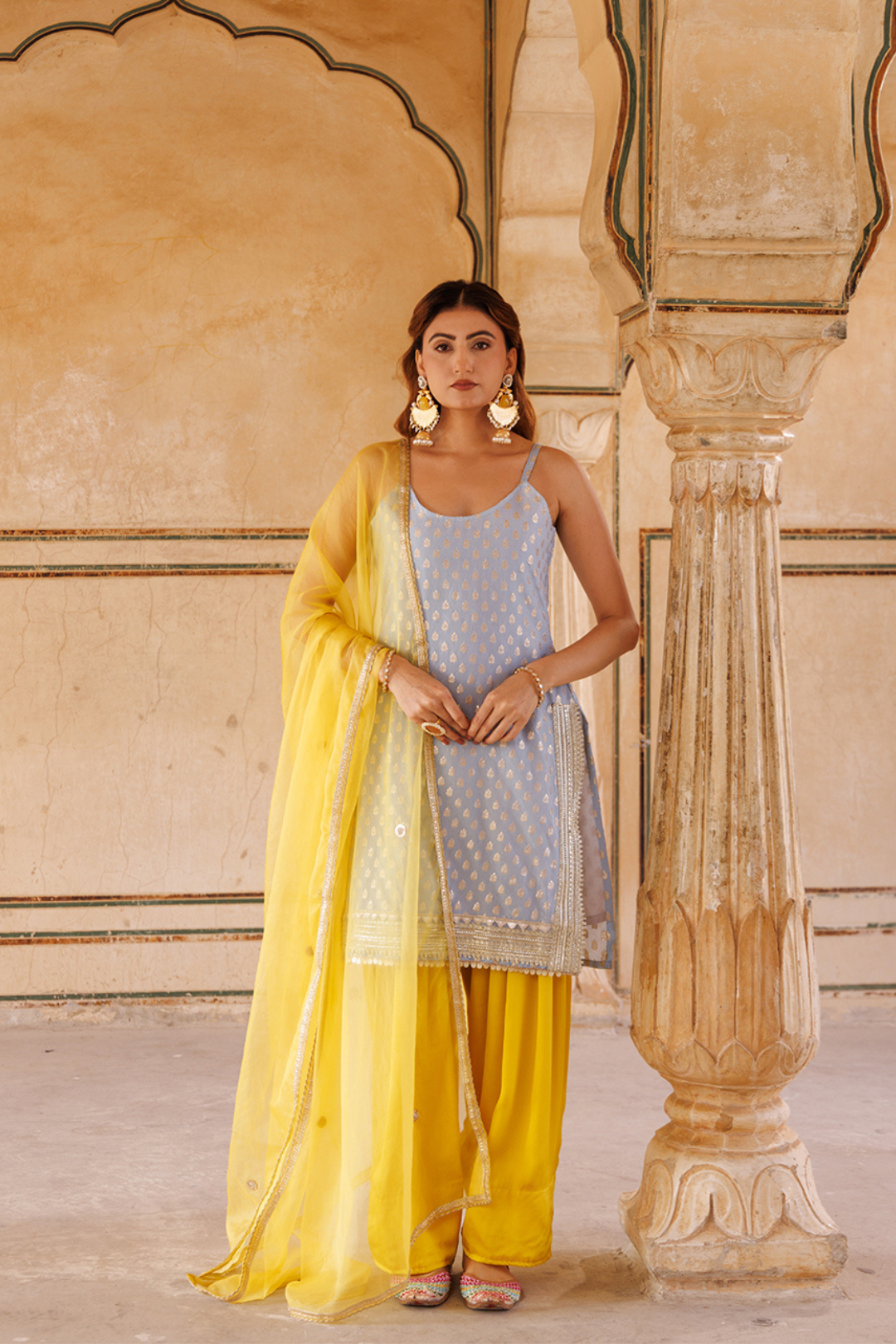 Pastel Blue Zari-Woven Chanderi Kurta Set