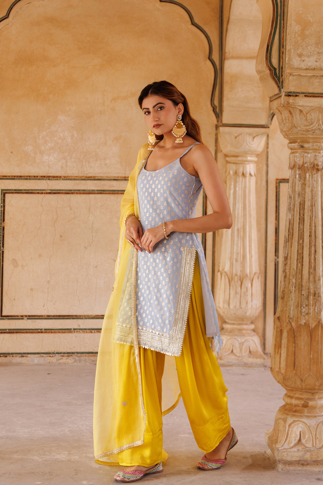 Pastel Blue Zari-Woven Chanderi Kurta Set