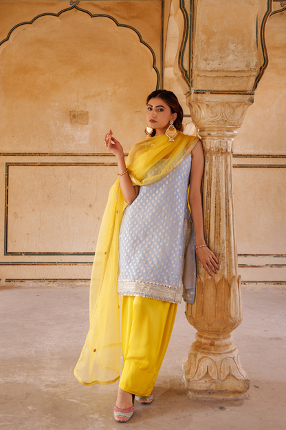 Pastel Blue Zari-Woven Chanderi Kurta Set