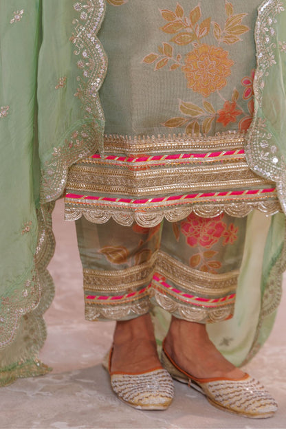 Green tissue kurta set