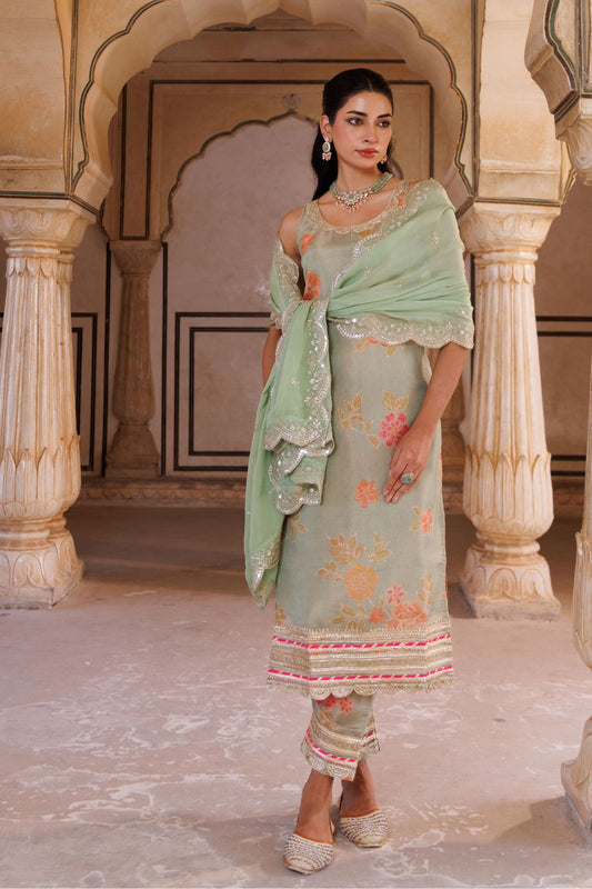 Green tissue kurta set