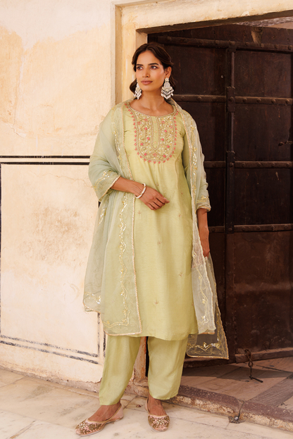 Pastel green hand embroidery Kurta Set
