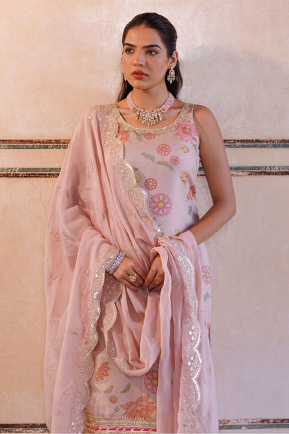 Pink tissue kurta set
