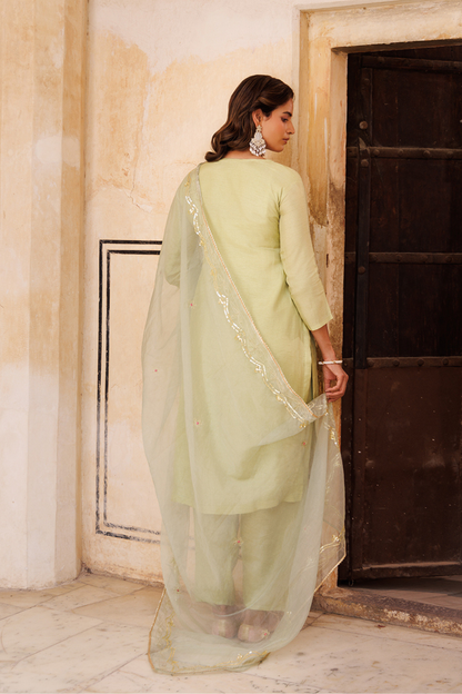 Pastel green hand embroidery Kurta Set