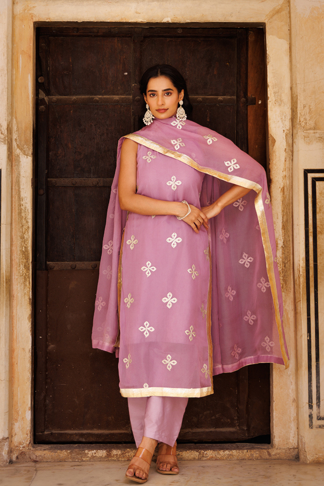 Lavender Pure Viscose Organza Kurta Set