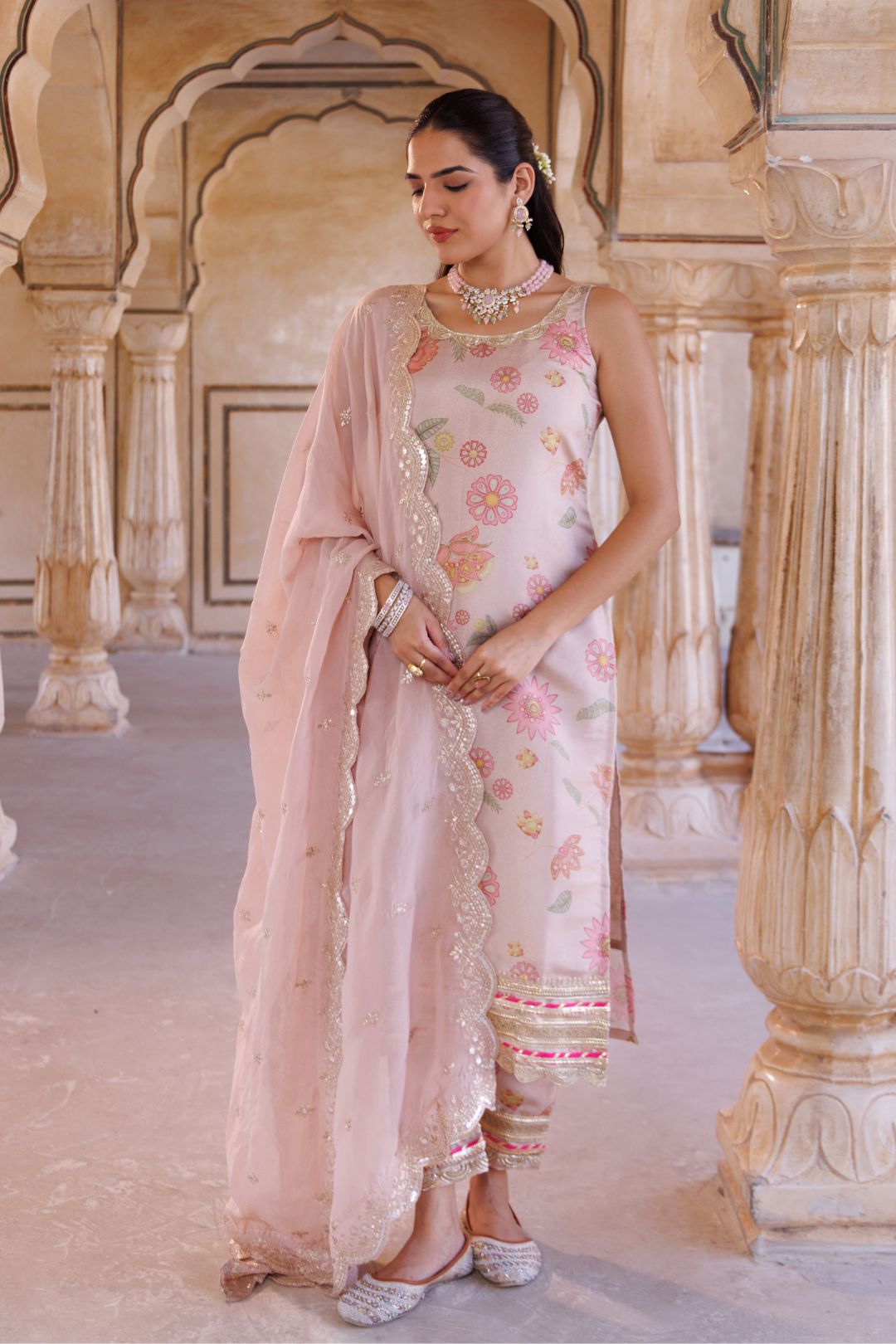 Pink tissue kurta set