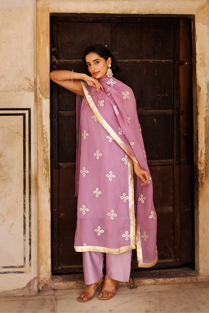 Lavender Pure Viscose Organza Kurta Set