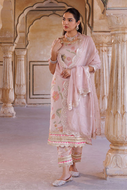Pink tissue kurta set