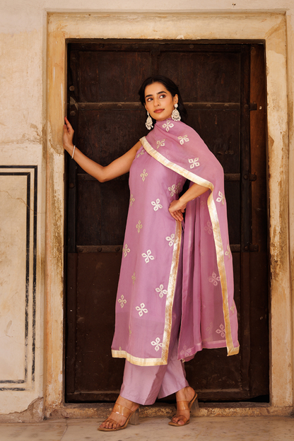 Lavender Pure Viscose Organza Kurta Set