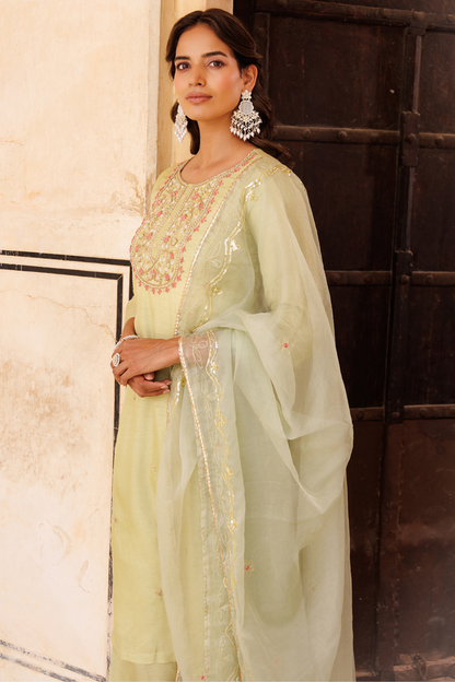Pastel green hand embroidery Kurta Set