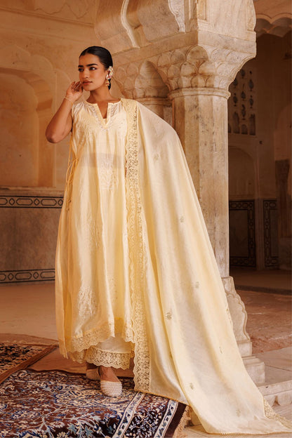 Cream Chanderi Kurta Set