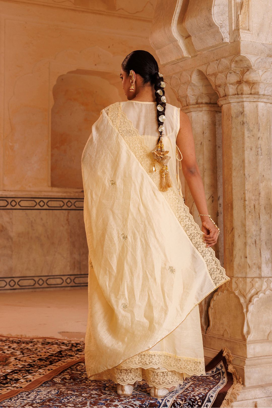 Cream Chanderi Kurta Set