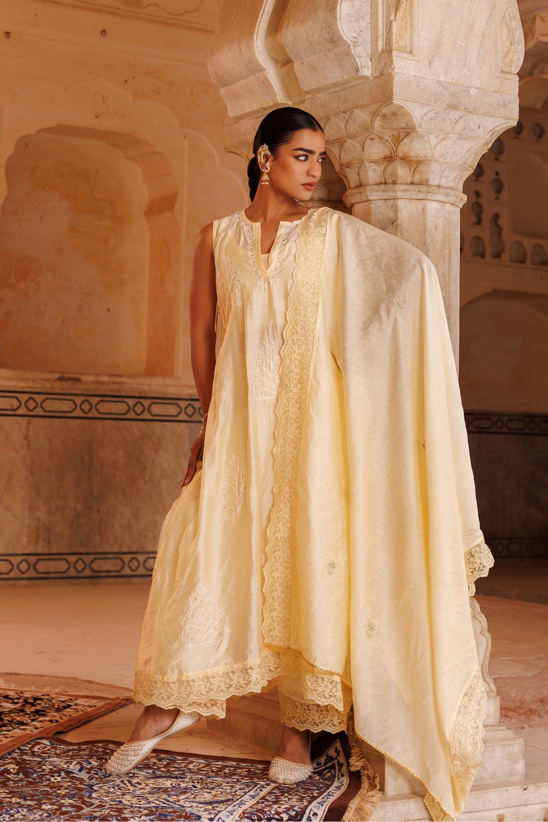 Cream Chanderi Kurta Set