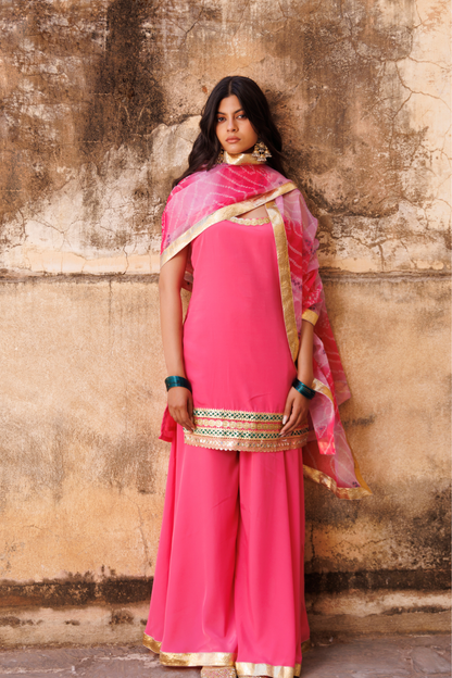 Pink Crepe Strappy Sharara Set