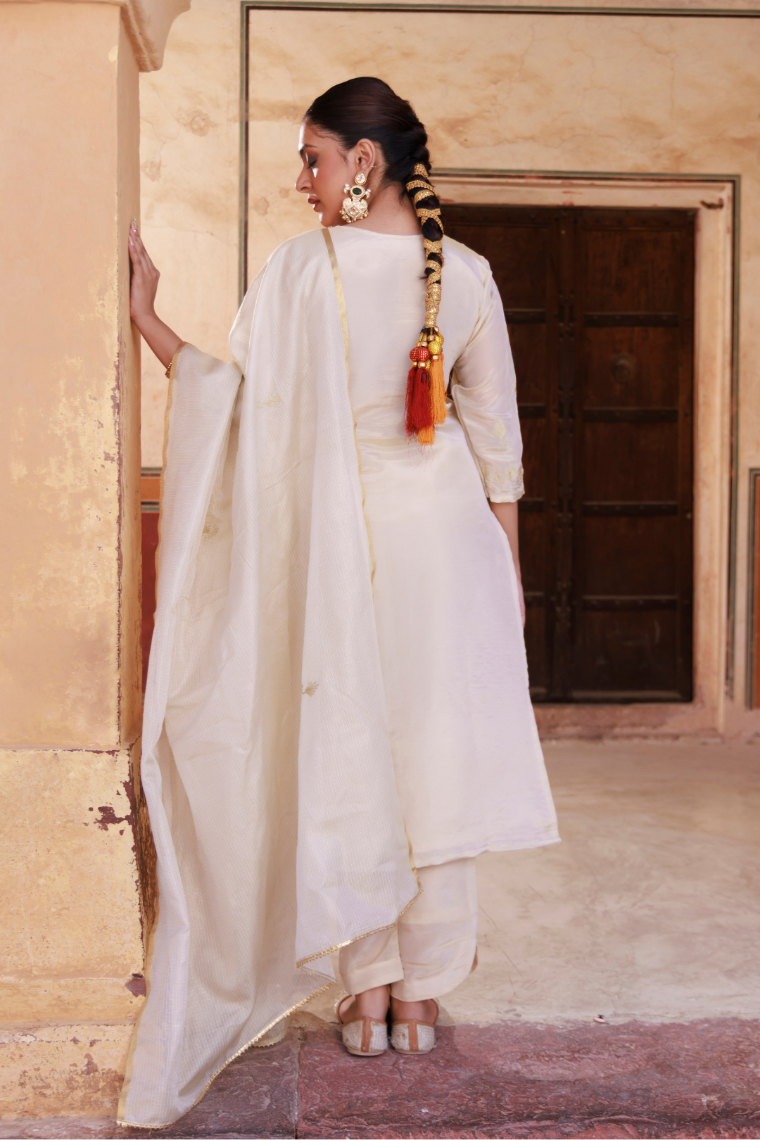 Ivory Gold Embroidered Tissue Kurta Set