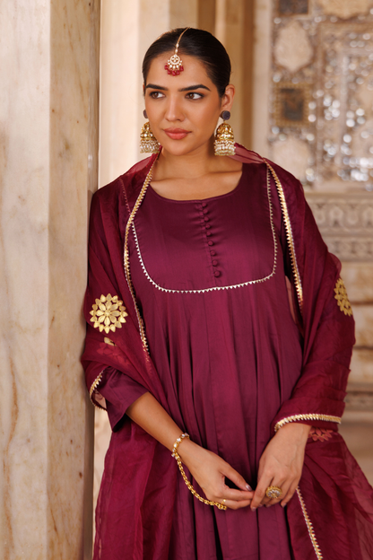Purple cotton silk, gota patti work anarkali Set
