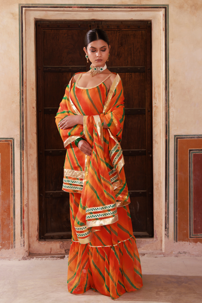 Orange Chiffon Strappy Sharara Set