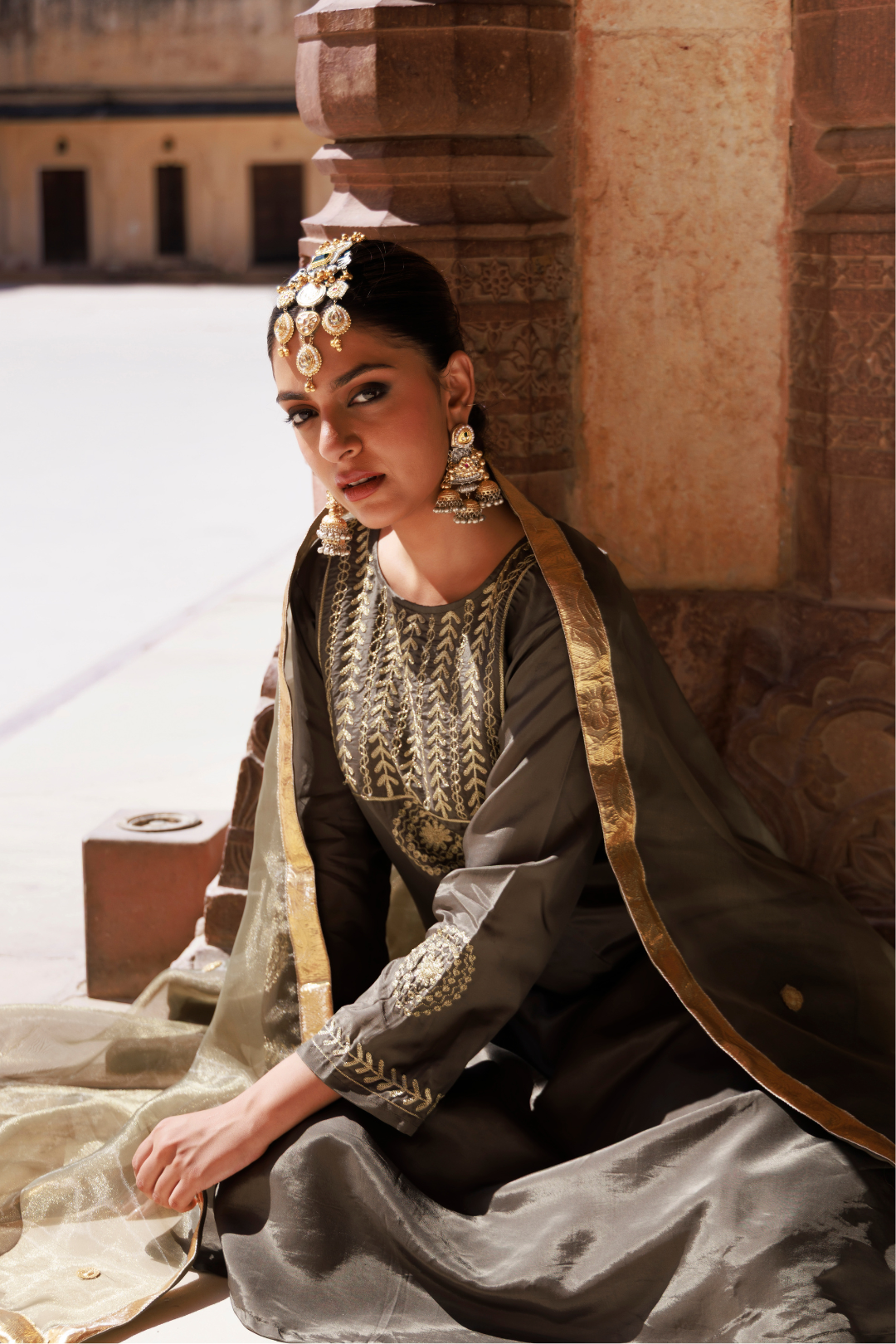 Green Upadda Silk Aari Embroidered Kurta Set