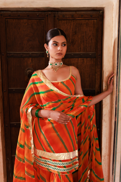 Orange Chiffon Strappy Sharara Set