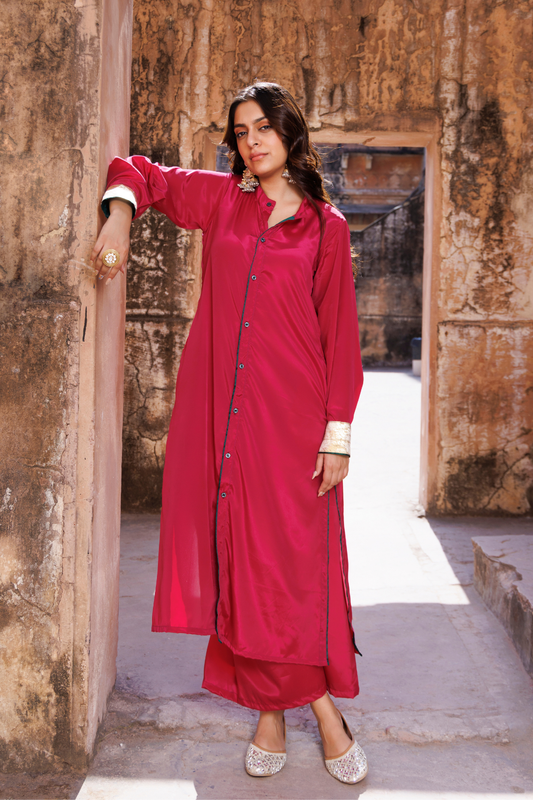 Wine Crepe Co-ord Set