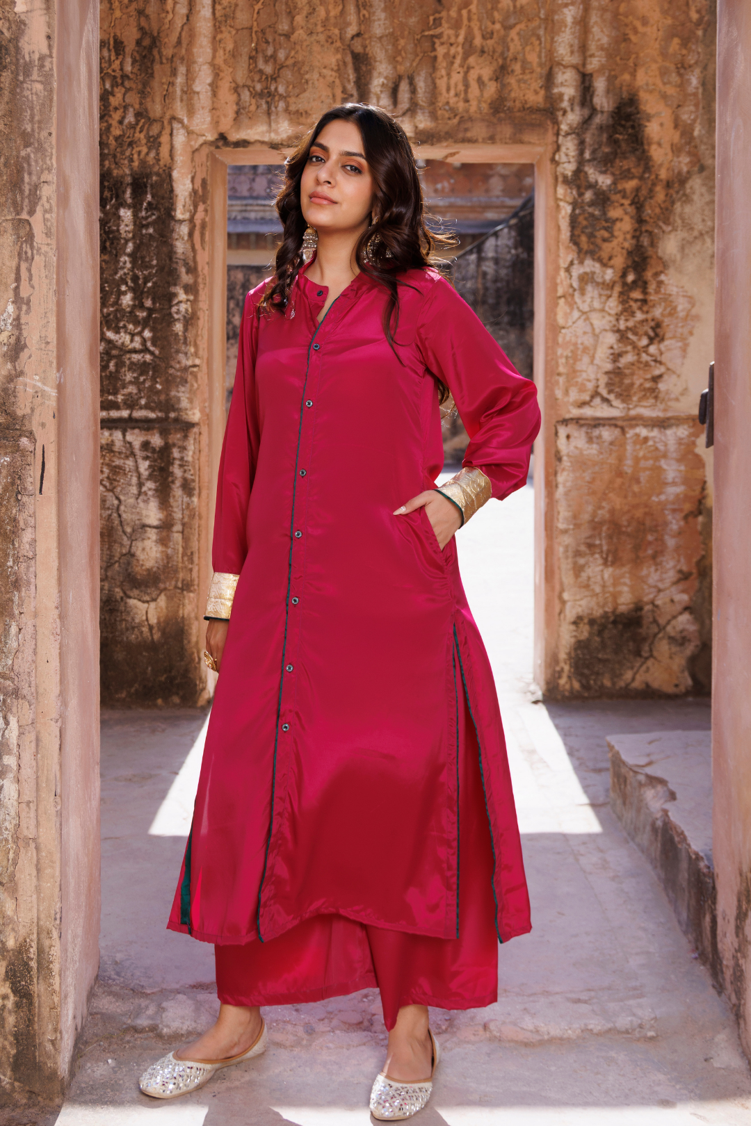 Wine Crepe Co-ord Set