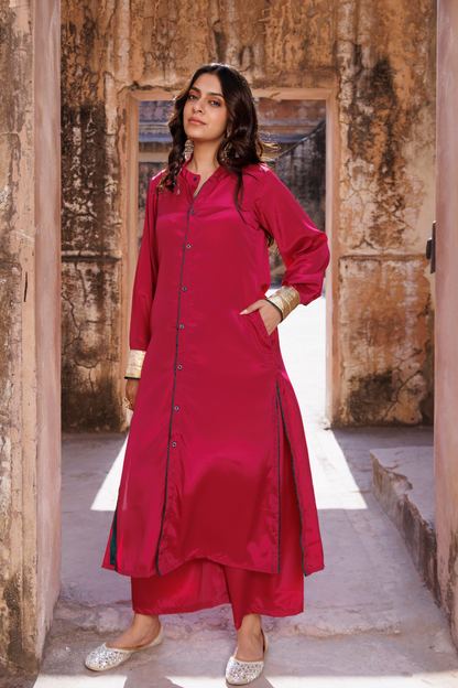 Wine Crepe Co-ord Set
