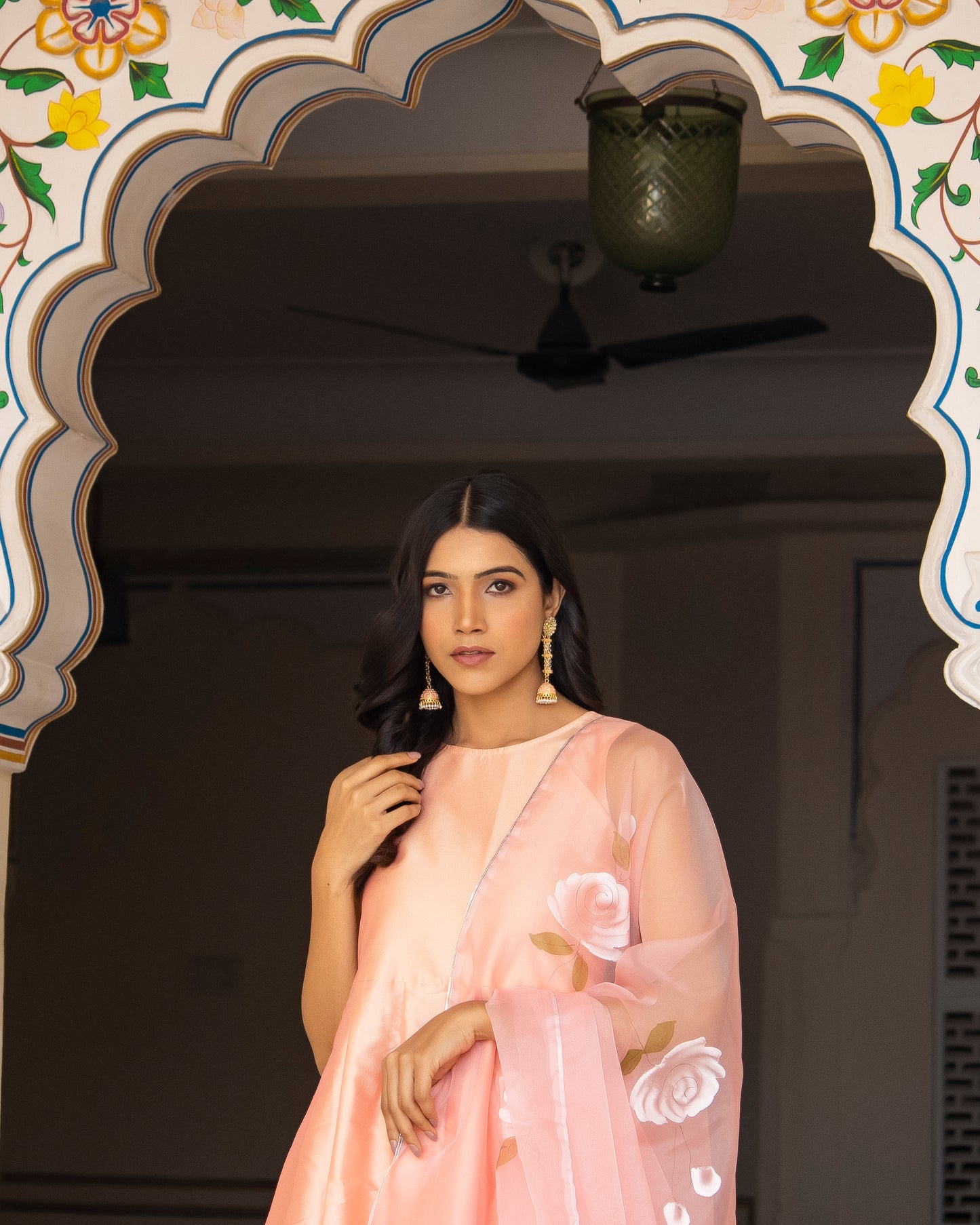 GAZAL PASTEL PEACH HAND PAINTED SUIT-SET