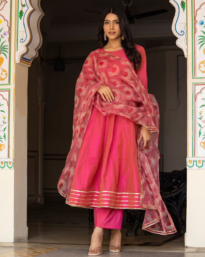 SOHA MELON PINK ANARKALI SUIT-SET