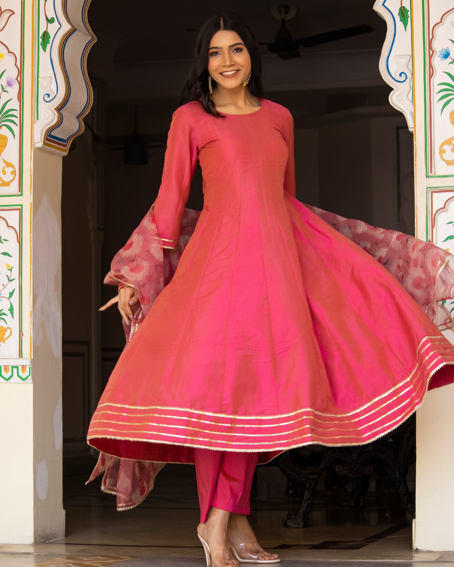 SOHA MELON PINK ANARKALI SUIT-SET