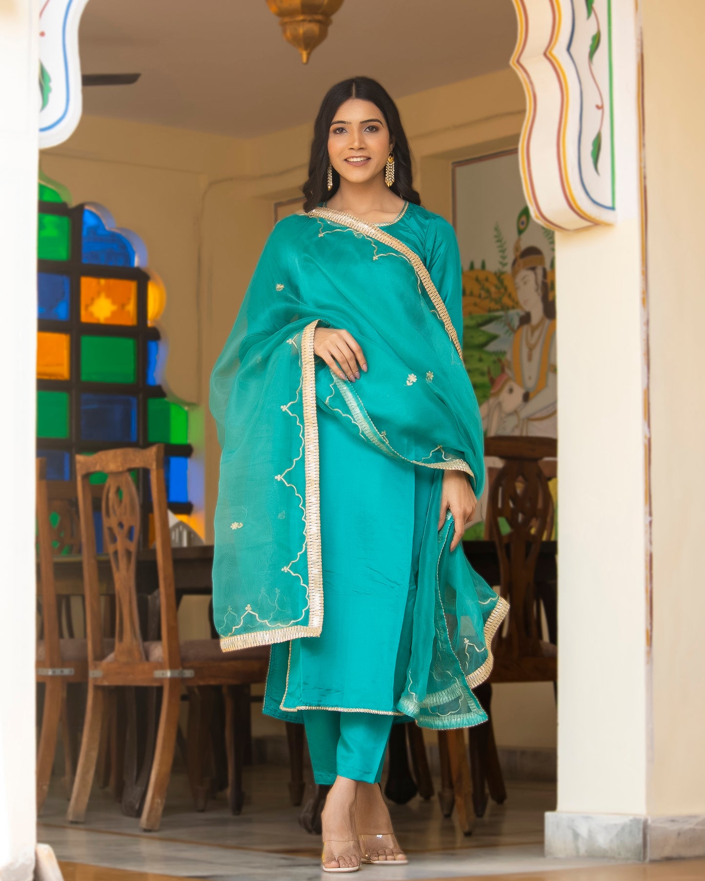 AMALA FIROZI SILK SUIT SET