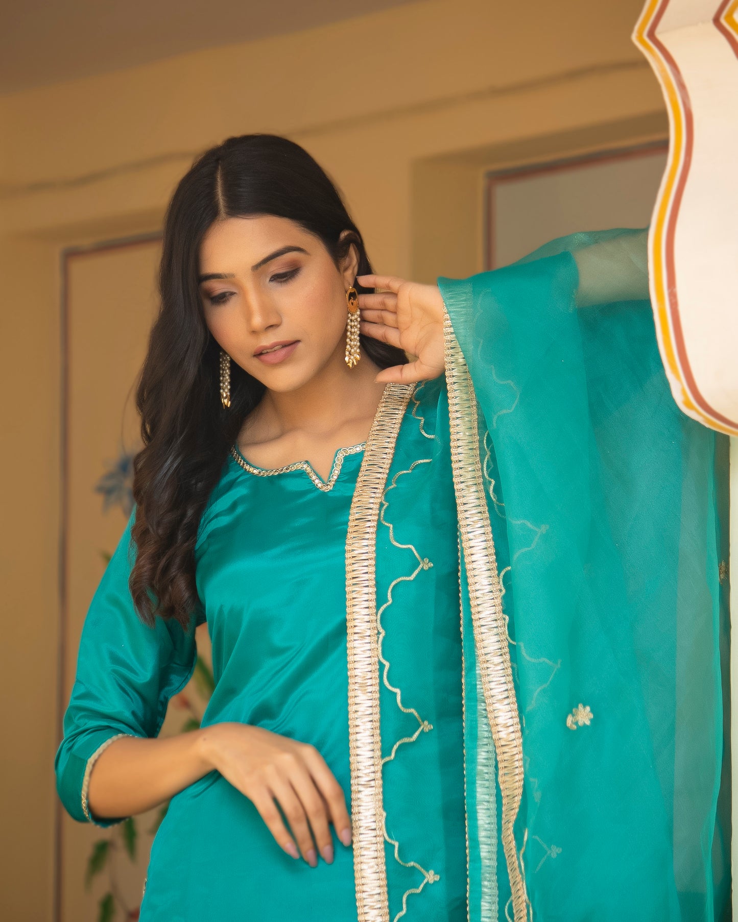 AMALA FIROZI SILK SUIT SET