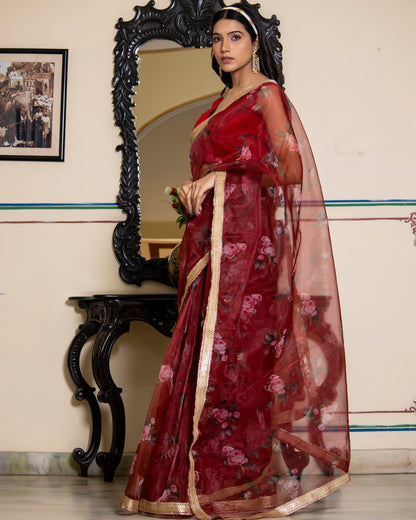 RUMI RED BERRY ORGANZA SAREE