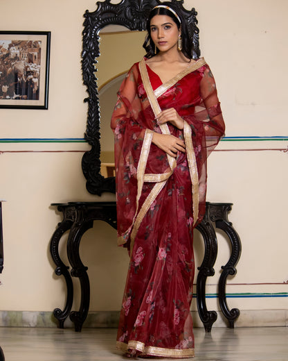 RUMI RED BERRY ORGANZA SAREE