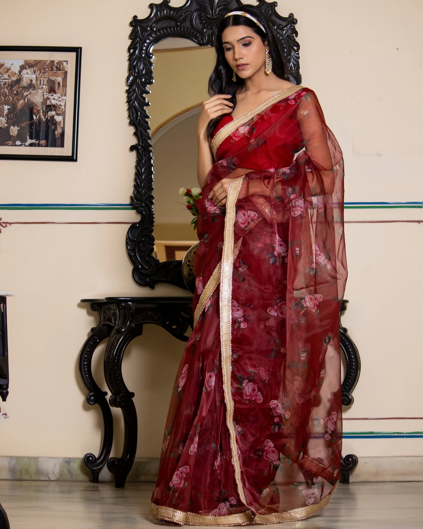 RUMI RED BERRY ORGANZA SAREE
