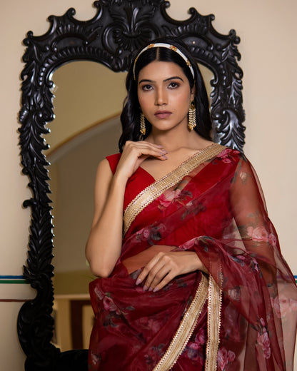 RUMI RED BERRY ORGANZA SAREE
