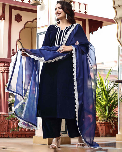 NAVY VELVET SILK SUIT SET
