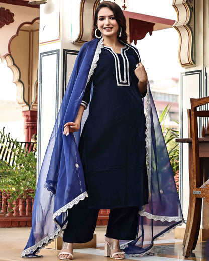 NAVY VELVET SILK SUIT SET