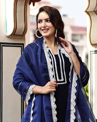 NAVY VELVET SILK SUIT SET