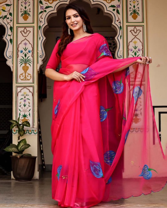 SHAHZADI HAND PAINTED  ORGANZA SAREE