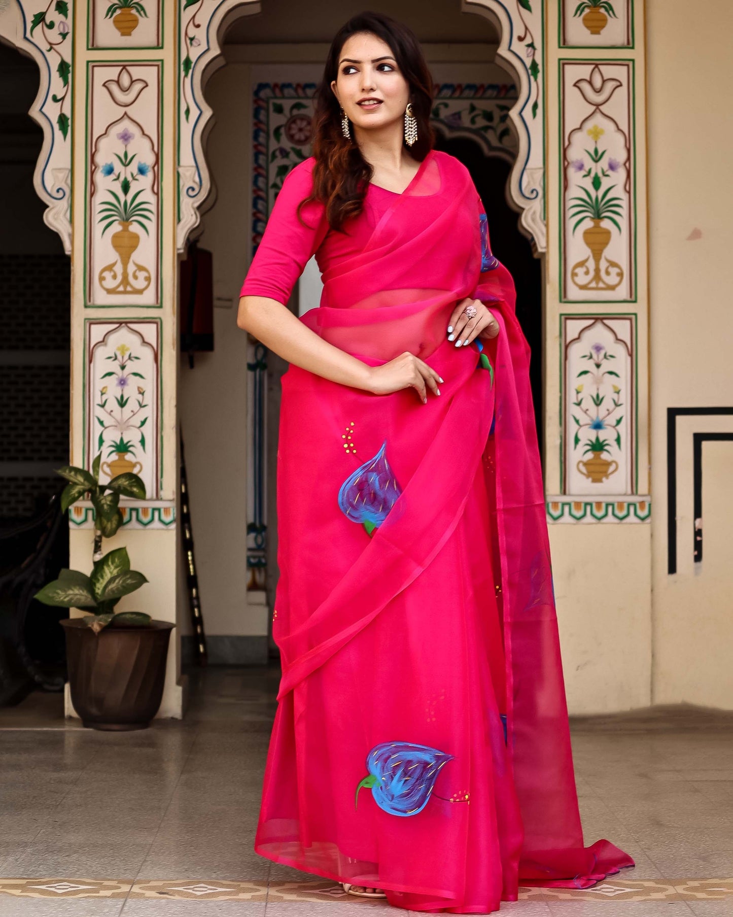 SHAHZADI HAND PAINTED  ORGANZA SAREE