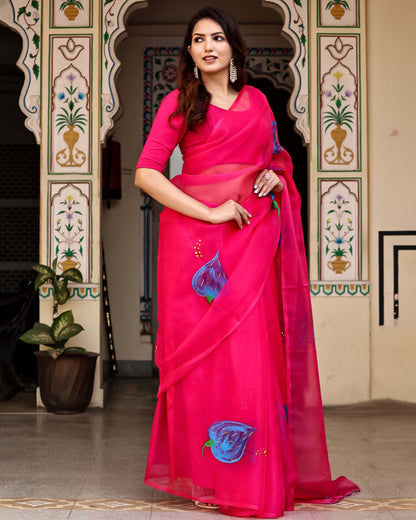 SHAHZADI HAND PAINTED  ORGANZA SAREE