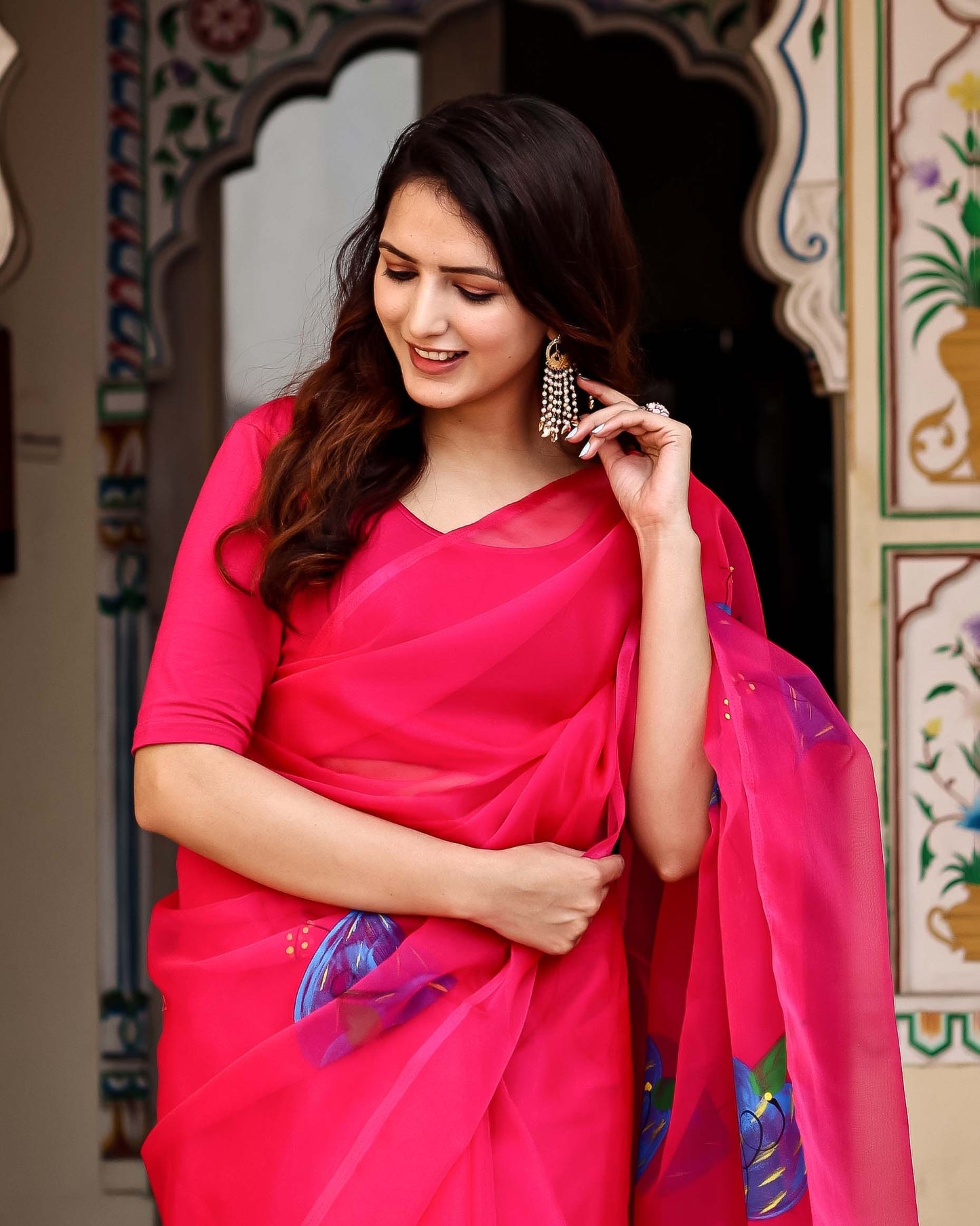 SHAHZADI HAND PAINTED  ORGANZA SAREE