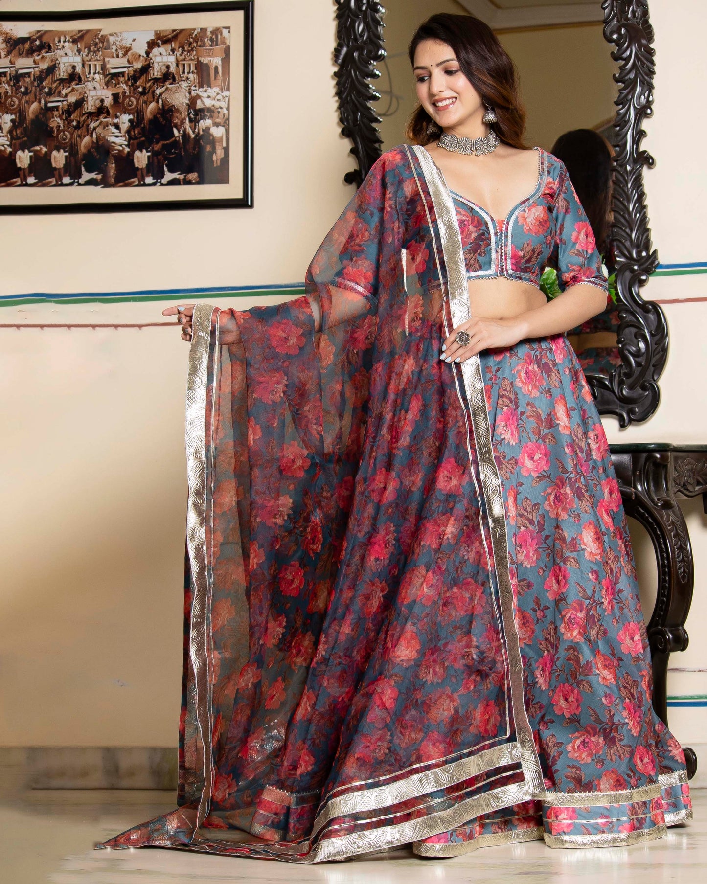AFREEN CHANDERI LEHENGA SET