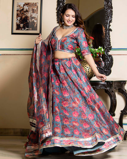 AFREEN CHANDERI LEHENGA SET