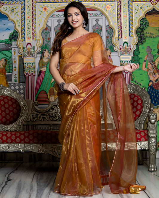 DEVI METALLIC BRONZE ORGANZA SAREE