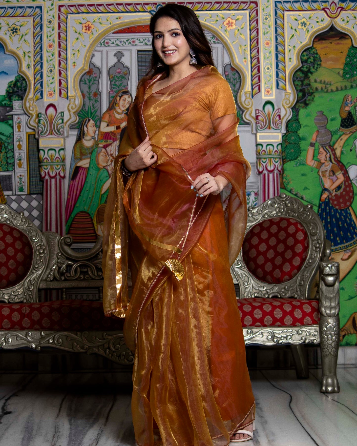 DEVI METALLIC BRONZE ORGANZA SAREE