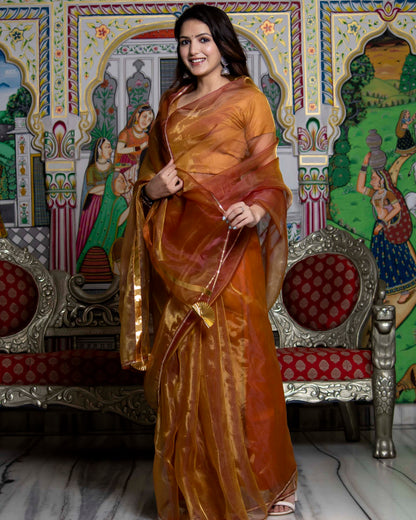 DEVI METALLIC BRONZE ORGANZA SAREE