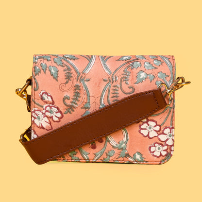 FLORAL PEACH HAND BLOCK PRINTED SLING BAG