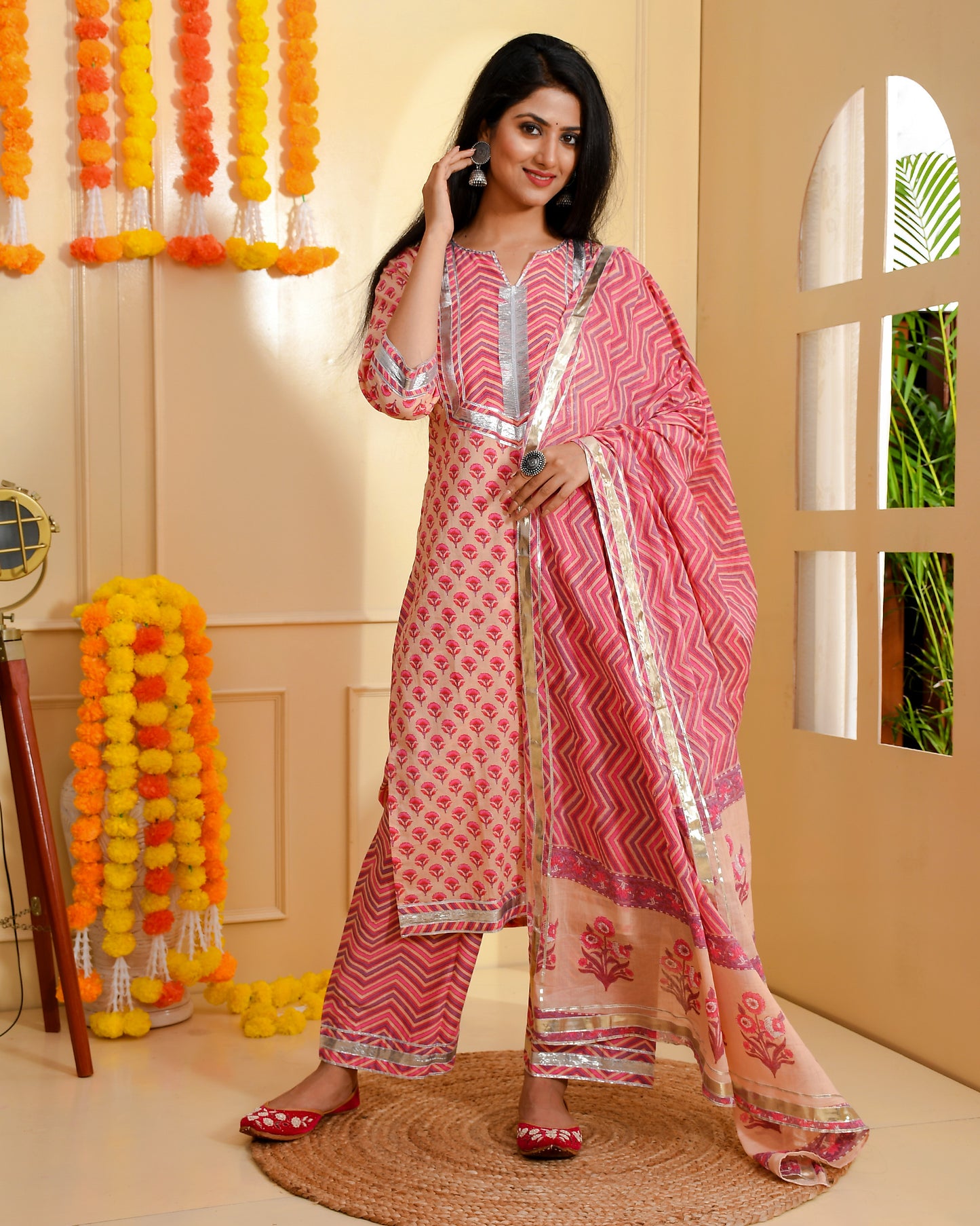 MEHER PEACH & PINK SUIT SET