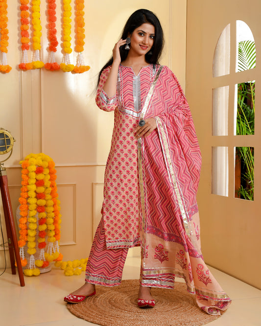 MEHER PEACH & PINK SUIT SET